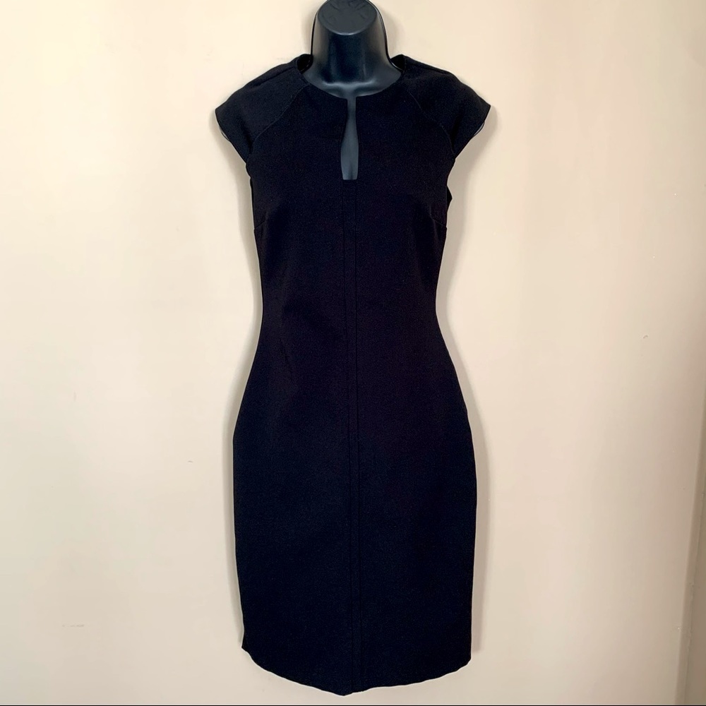 Zara Woman Split Collar Cap Sleeve Black Dress